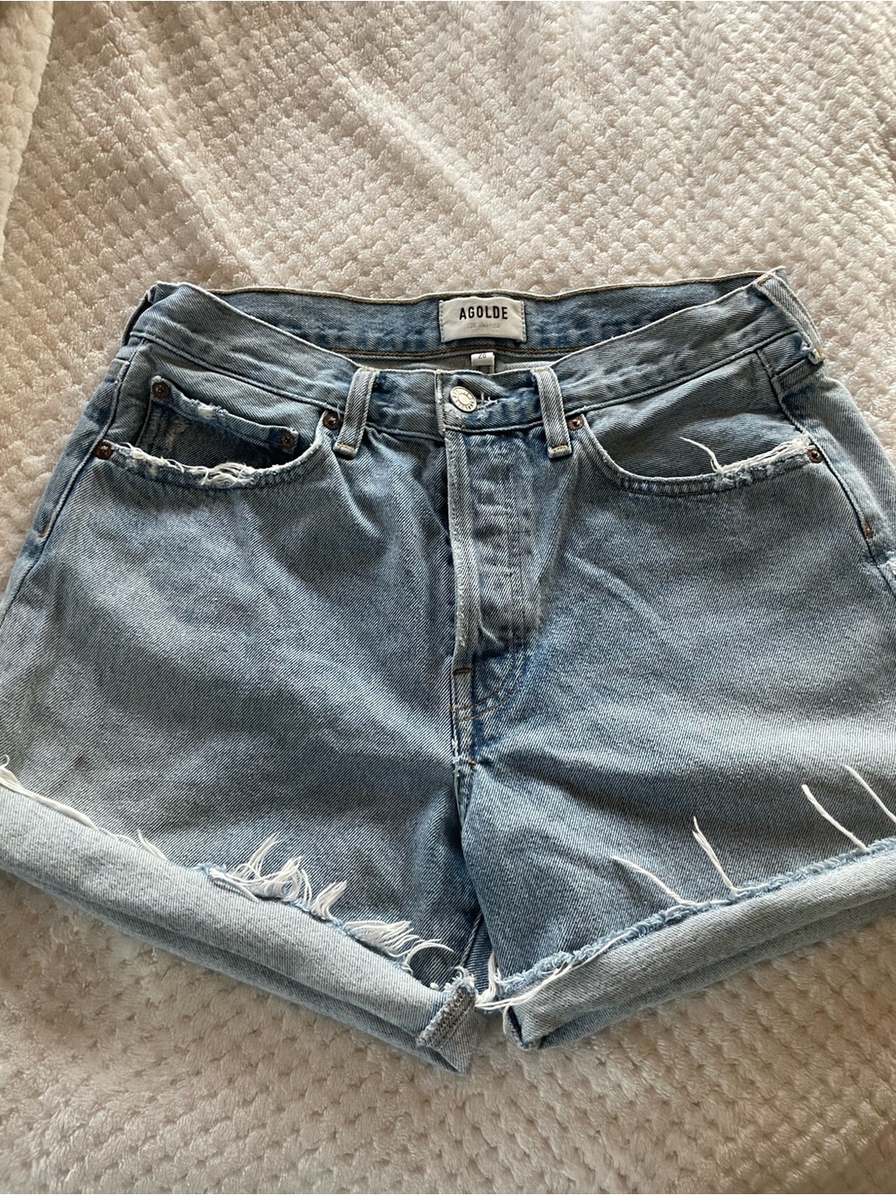 Agolde Parker long jean shorts with cuff